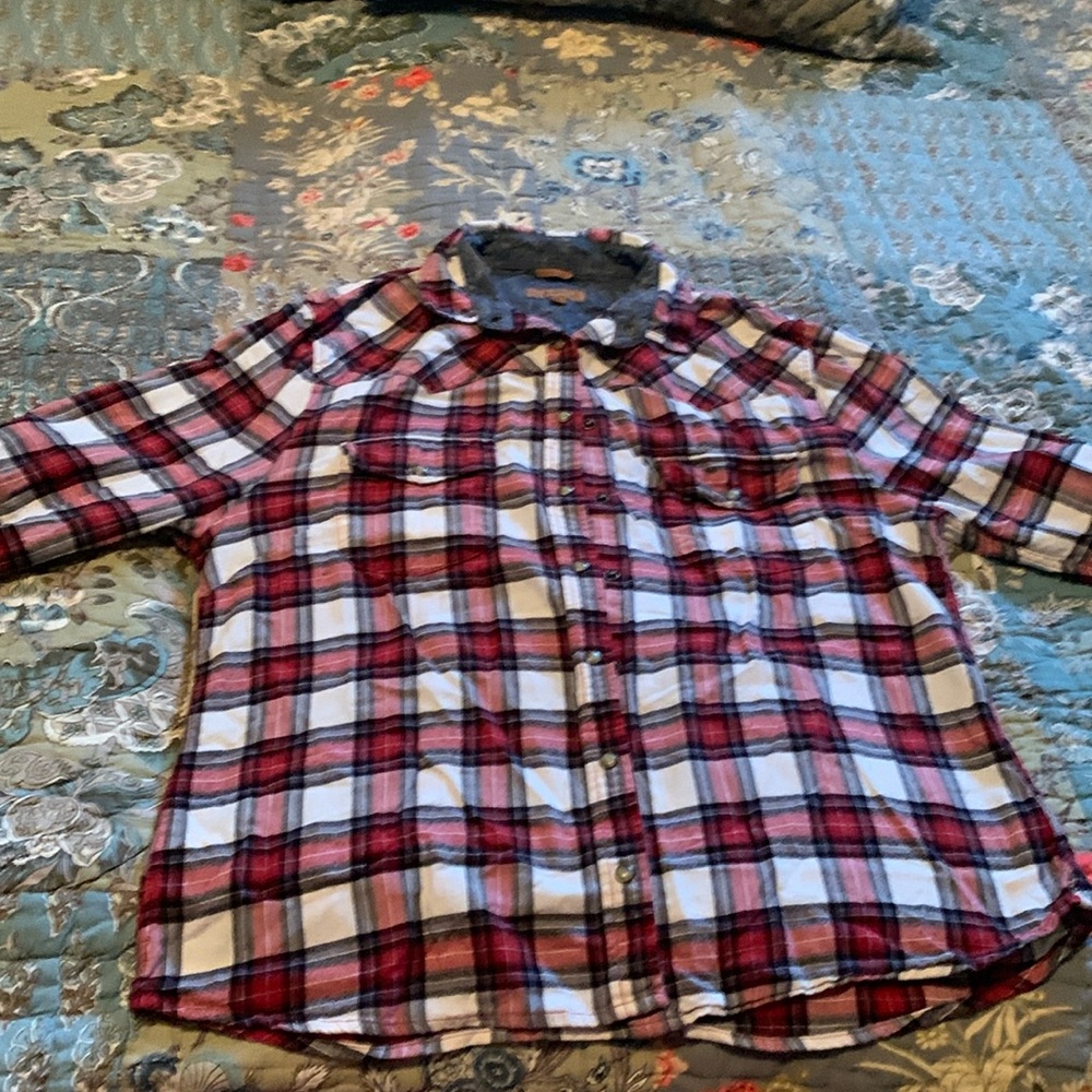 Jachs Girlfriend Bea Plaid Flannel Snap Front Shirt red white grey